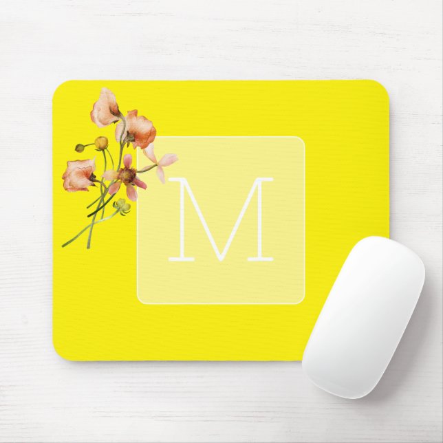 Mousepad Cor de água floral verde neon amarela da tendência (Com mouse)