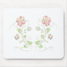Mousepad Cor-de-água-flores verdes-rosa