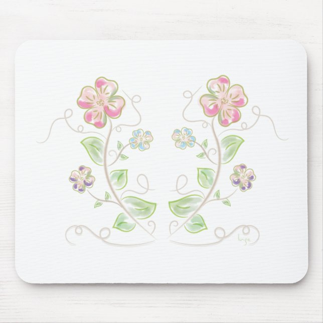 Mousepad Cor-de-água-flores verdes-rosa (Frente)