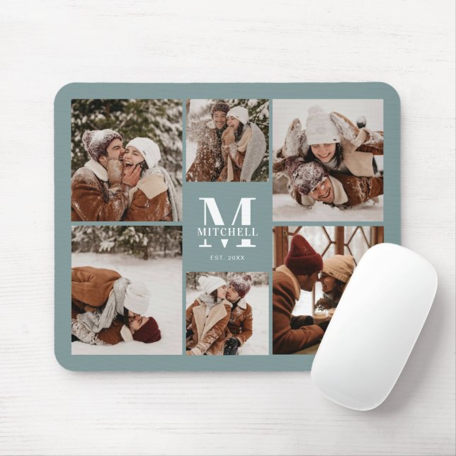 Mousepad Cor de Foto Moderna - Verde Monograma Personalizad (Com mouse)