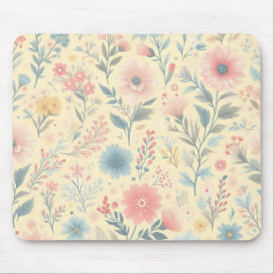 Mousepad Cor-de-rosa florido Pastel e azul no amarelo-claro