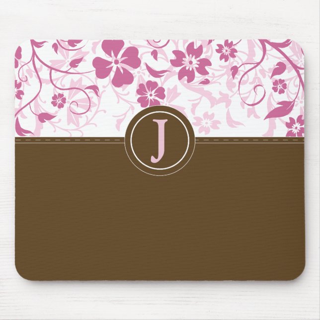 Mousepad cor-de-rosa Monogrammed simples (Frente)