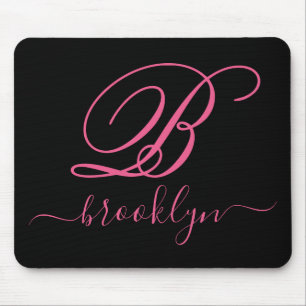 Mousepad Cor-de-rosa preto Elegante moderno, monograma manu
