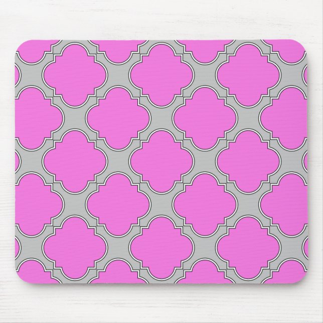 Mousepad Cor-de-rosa-quatrefoil e cinzas (Frente)