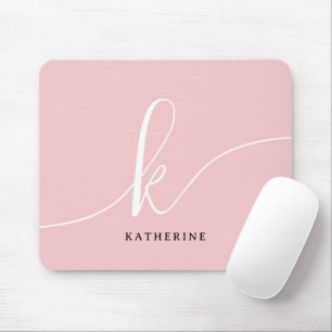 Mousepad Cor-de-rosa-rosa do Monograma de Script na moda