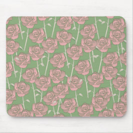 Mousepad Cor de rosa rosa verde retrô Y2K 70s Padrão de flo