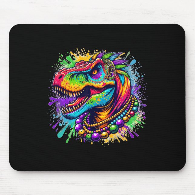 Mousepad Cor do Carnaval do Dinossauro T Rex Mardi Gras Lou (Frente)