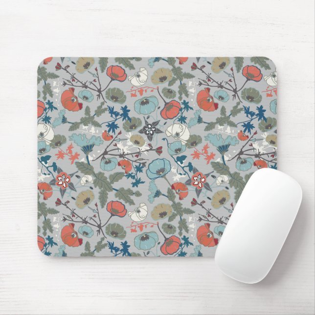 Mousepad Cor Floral Azul Azul Cor-de-Rosa Verde (Com mouse)