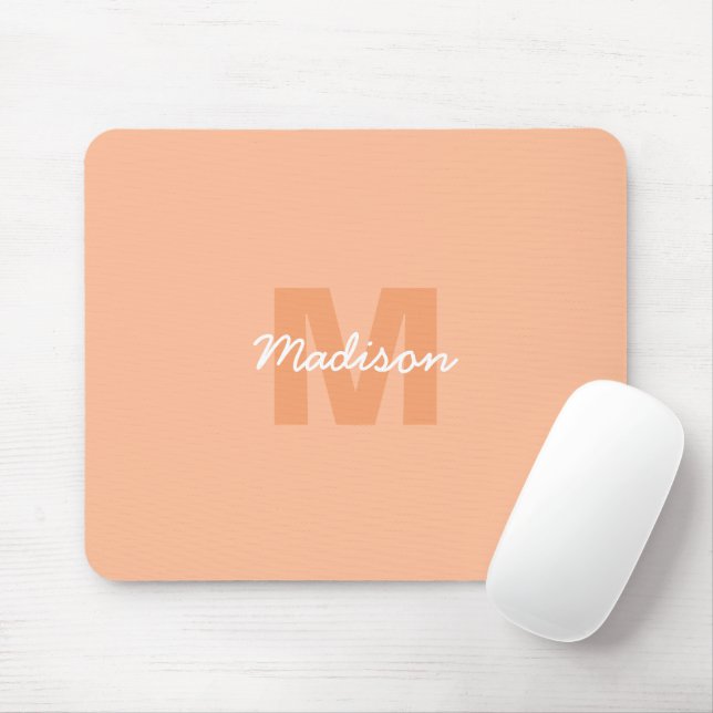 Mousepad Cor laranja pastel legal com nome de monograma per (Com mouse)