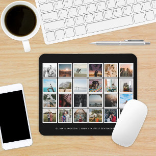 Mousepad Cor Personalizada de Colagem de Fotos Preta