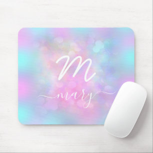 Mousepad Cor rosa do hológrafo Unicórnio Nome moderno Monog