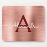Mousepad Cor Rosa Rosa Rosa Rosa Dourada Brilhante Folha Mo<br><div class="desc">Rosa Dourado - Cor de rosa pincelado e Borgonha Faux escovado de metal monograma Nome Monograma Mousepad. Este Mousepad pode ser personalizado para incluir seu primeiro nome e é excelente de voltar para a escola,  aniversário ou presente de Natal de feriado.</div>