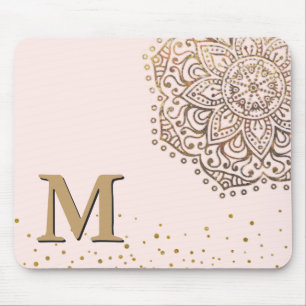 Mousepad Cora a inicial Monogrammed Dourado cor-de-rosa de