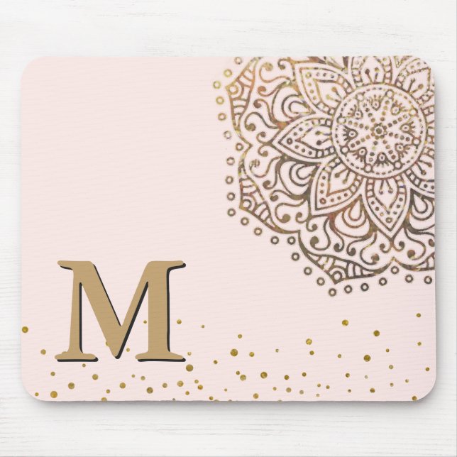 Mousepad Cora a inicial Monogrammed Dourado cor-de-rosa de (Frente)