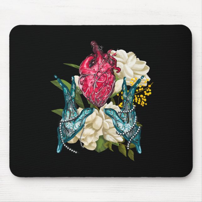 Mousepad Coração Anatômico E Flores Namorados Médico (Frente)