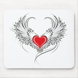 Mousepad Coração Anjo Vermelho com asas