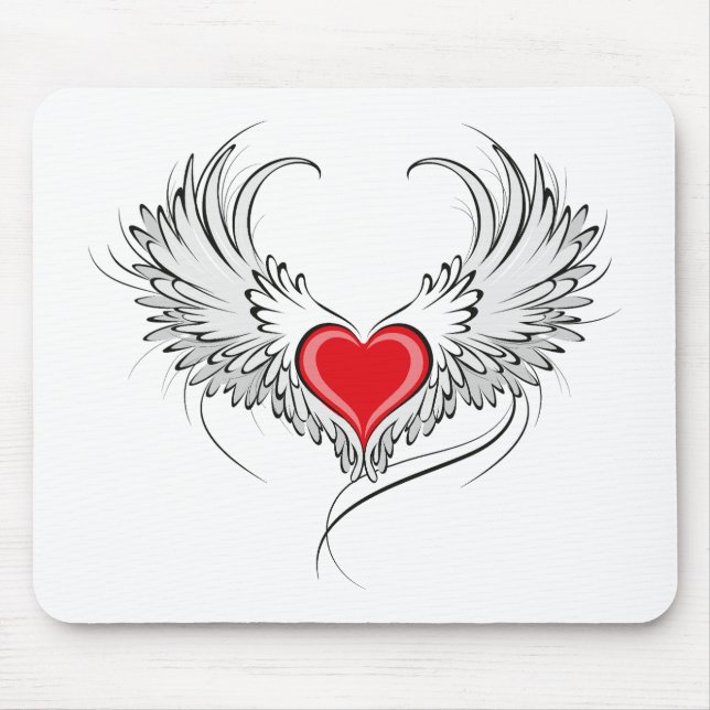 Mousepad Coração Anjo Vermelho com asas (Frente)