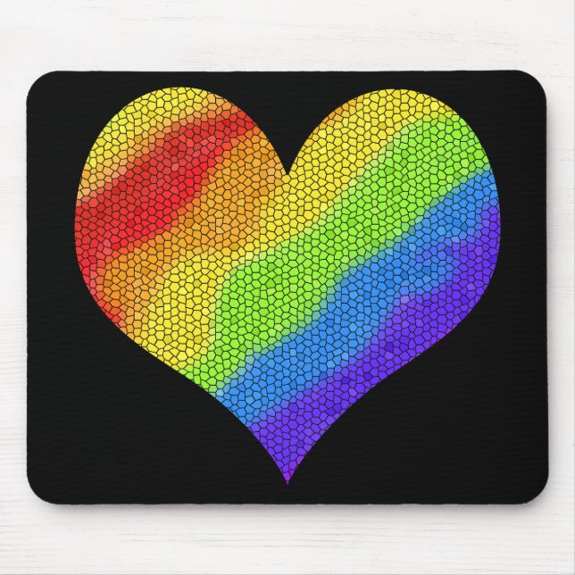 Mousepad Coração Arco-Íris Mosaico em Fundo Negro (Frente)