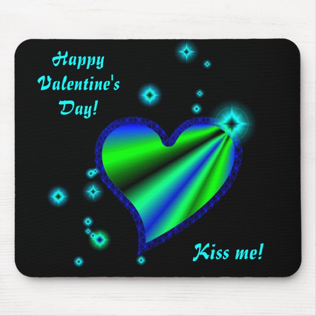 Mousepad Coração Arco-Íris Verde Azul com Estrelas (Frente)