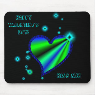 Mousepad Coração Arco-Íris Verde Azul com Estrelas