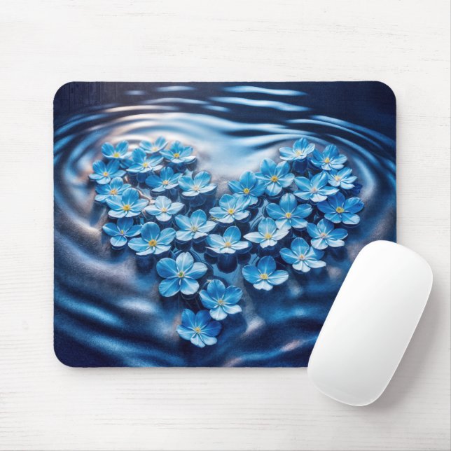 Mousepad Coração Azul Flutuante Não-Me-Esqueças (Com mouse)