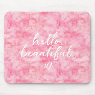 Mousepad Coração bonito cor-de-rosa da aguarela olá!