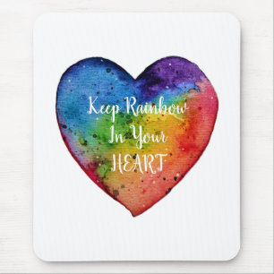 Mousepad Coração bonito do arco-íris da aguarela
