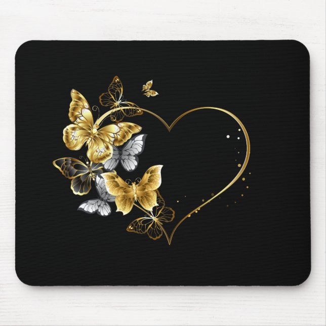 Mousepad Coração com Borboletas Ouros (Frente)