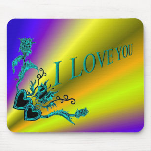 Mousepad Coração com Flor e Borboleta, eu te amo