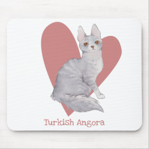 Mousepad Coração Cor de Água do Gatinho Rosa de Angora Turc