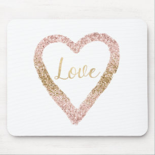 Mousepad Coração de Amor Dourado Rosa