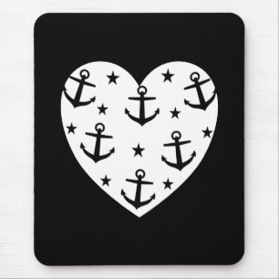Mousepad Coração de Âncoras Brancas Engraçado