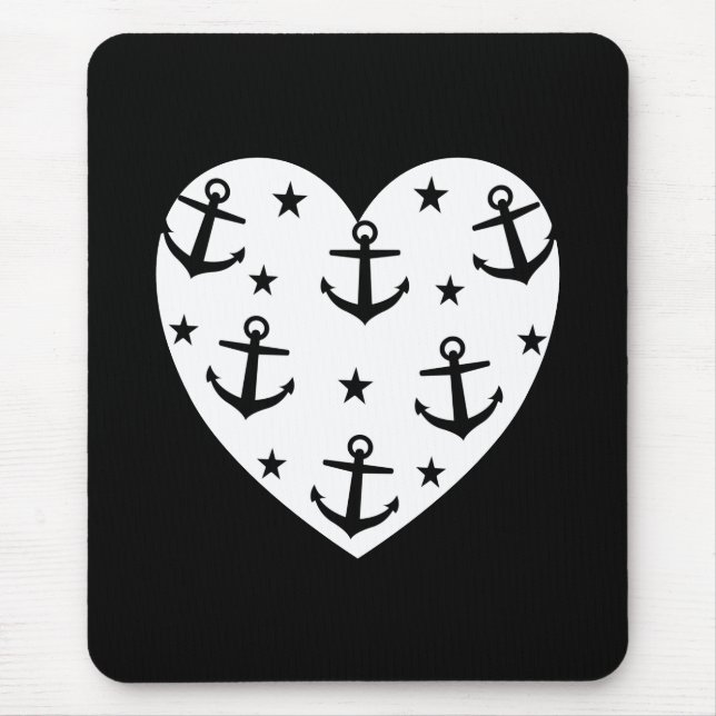 Mousepad Coração de Âncoras Brancas Engraçado (Frente)