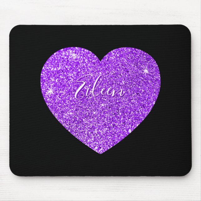 Mousepad Coração de Brilho Preto e Roxo Feminino (Frente)