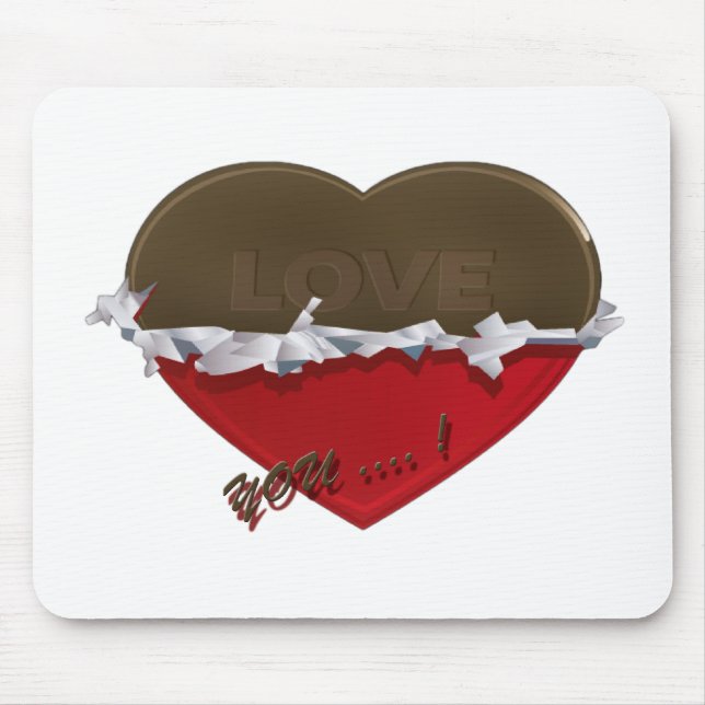 Mousepad Coração de chocolate não embrulhado te ama (Frente)