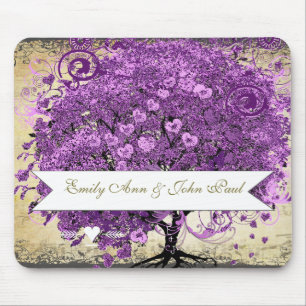Mousepad Coração de Folha Romântica Roxo Radiante Casamento