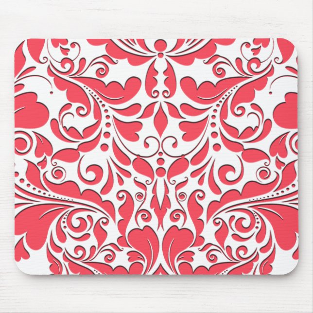 Mousepad Coração de Framboesa Vermelha e Damasco Branco do  (Frente)