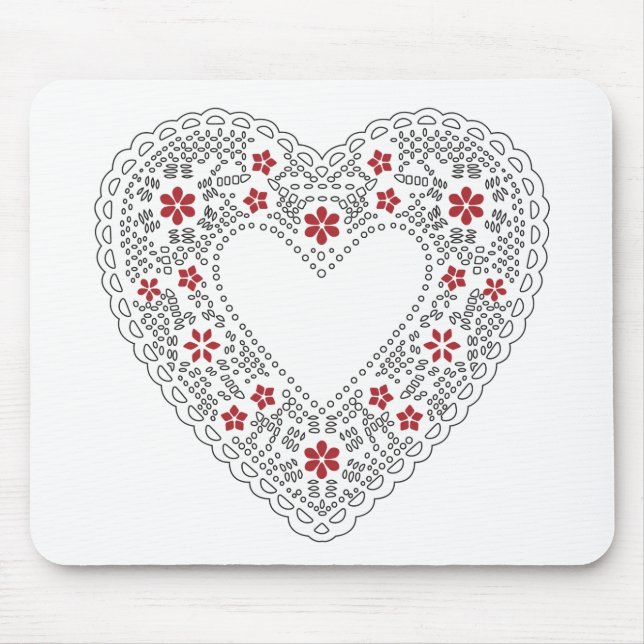 Mousepad Coração de Lace Vermelho e Branco (Frente)