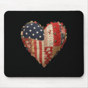 Mousepad Coração de Patchwork Patriótico Bandeira Americana