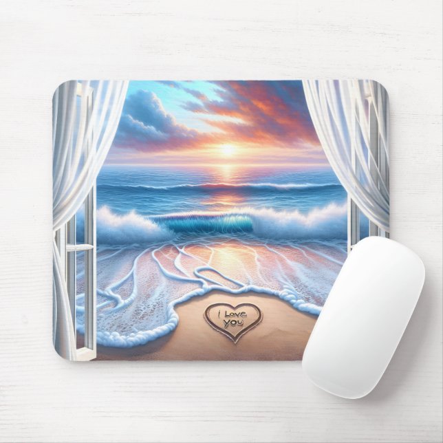 Mousepad Coração de Praia em Janela Aberta (Com mouse)