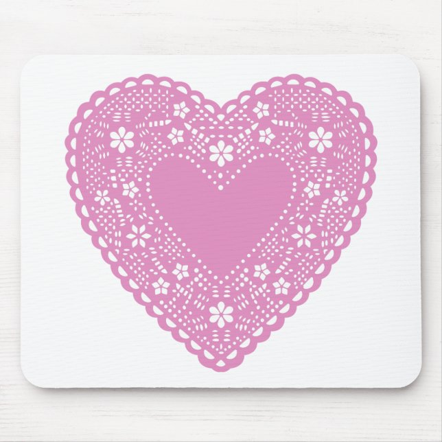 Mousepad Coração de rendas rosa (Frente)