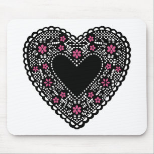 Mousepad Coração do Lace Preto e Rosa