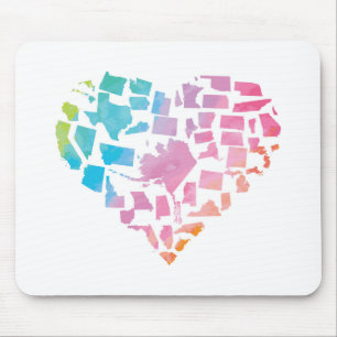 Mousepad Coração dos Estados Unidos da aguarela