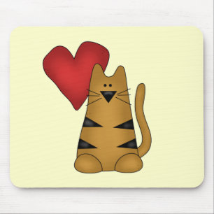 Mousepad Coração e camiseta e presentes listrados do gato