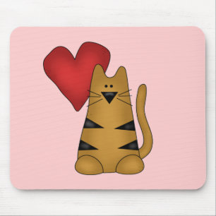 Mousepad Coração e camiseta e presentes listrados do gato