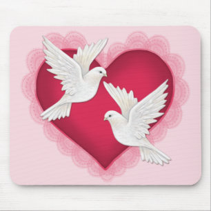Mousepad Coração e Doves - Rosa