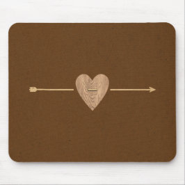 Mousepad Coração e Seta de Madeira Rustic Brown Kraft Wood