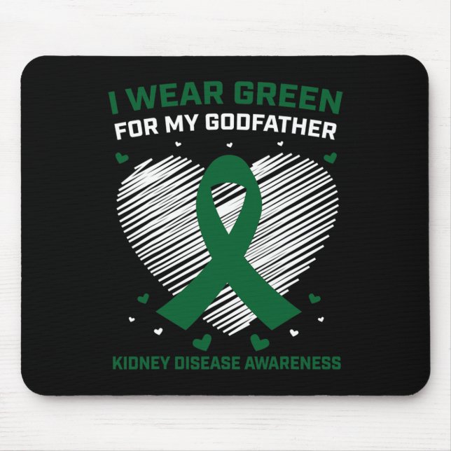 Mousepad Coração Eu Visto Verde Para Minha Doença Renal Do  (Frente)