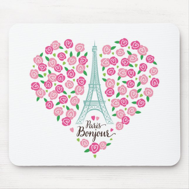 Mousepad Coração floral de Paris Bonjour | (Frente)