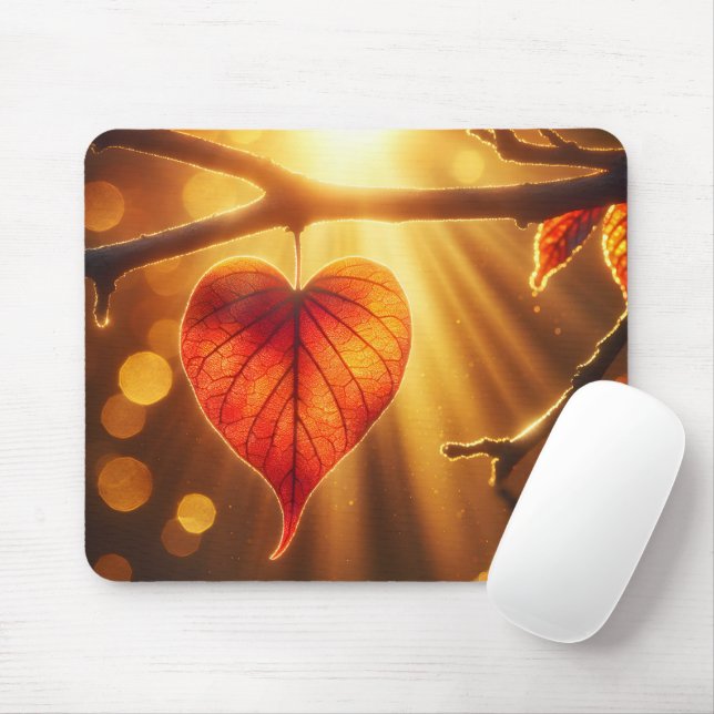 Mousepad Coração Folha de outono com Brilho Sol (Com mouse)